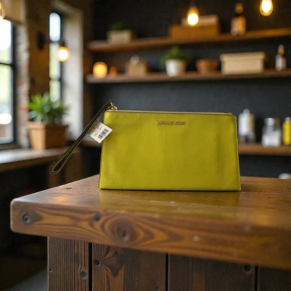 Michael Kors Handbags - Michael Kors Vibrant Yellow Large Zip Clutch Wristlet - NWT